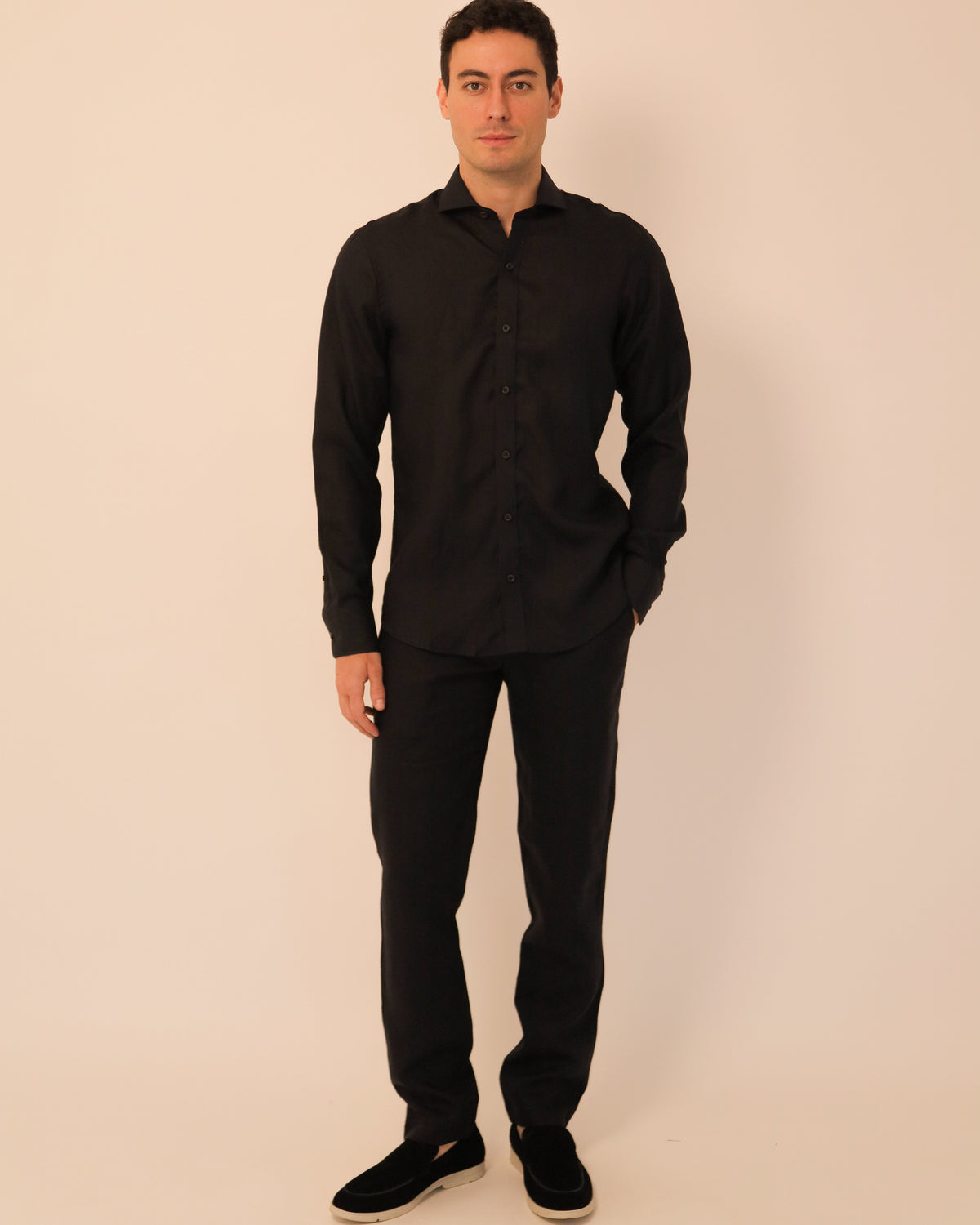 Camisa 100% Lino Cuello Francés- European Flax Jet Black