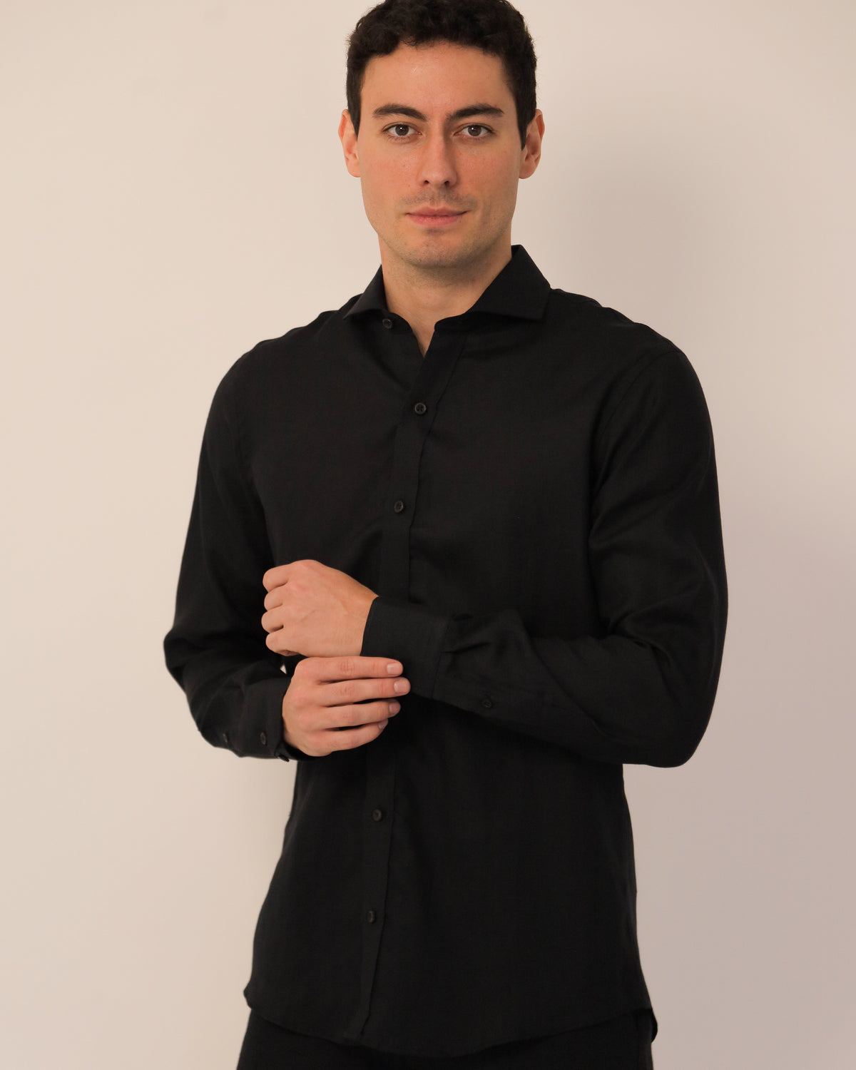 Camisa 100% Lino Cuello Francés- European Flax Jet Black