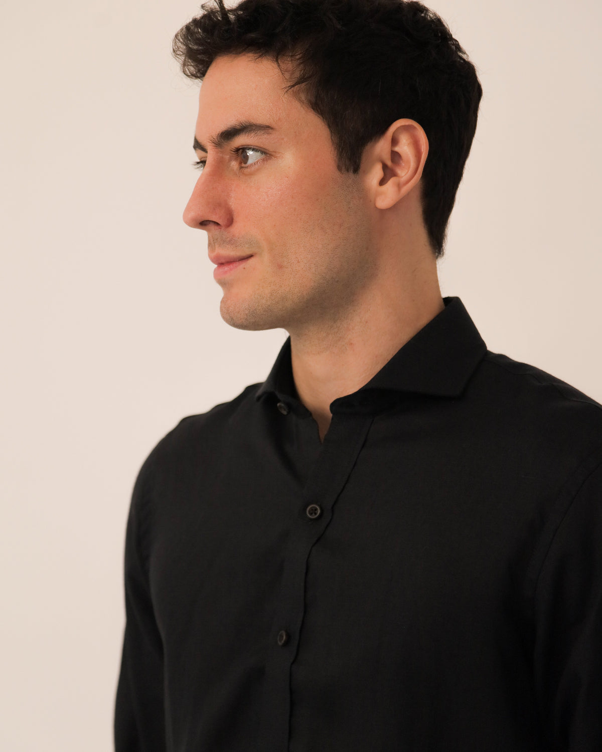 Camisa 100% Lino Cuello Francés- European Flax Jet Black