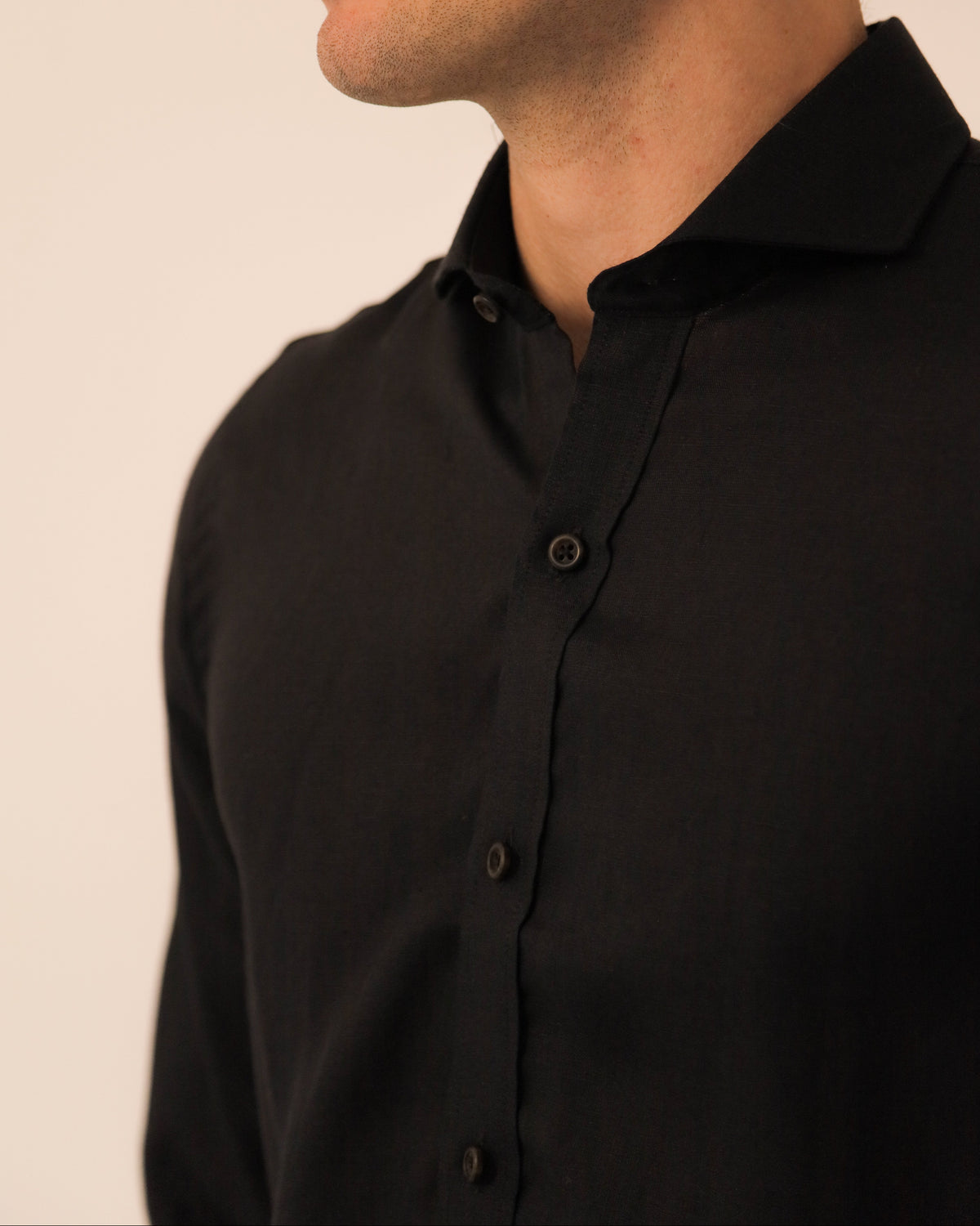 Camisa 100% Lino Cuello Francés- European Flax Jet Black