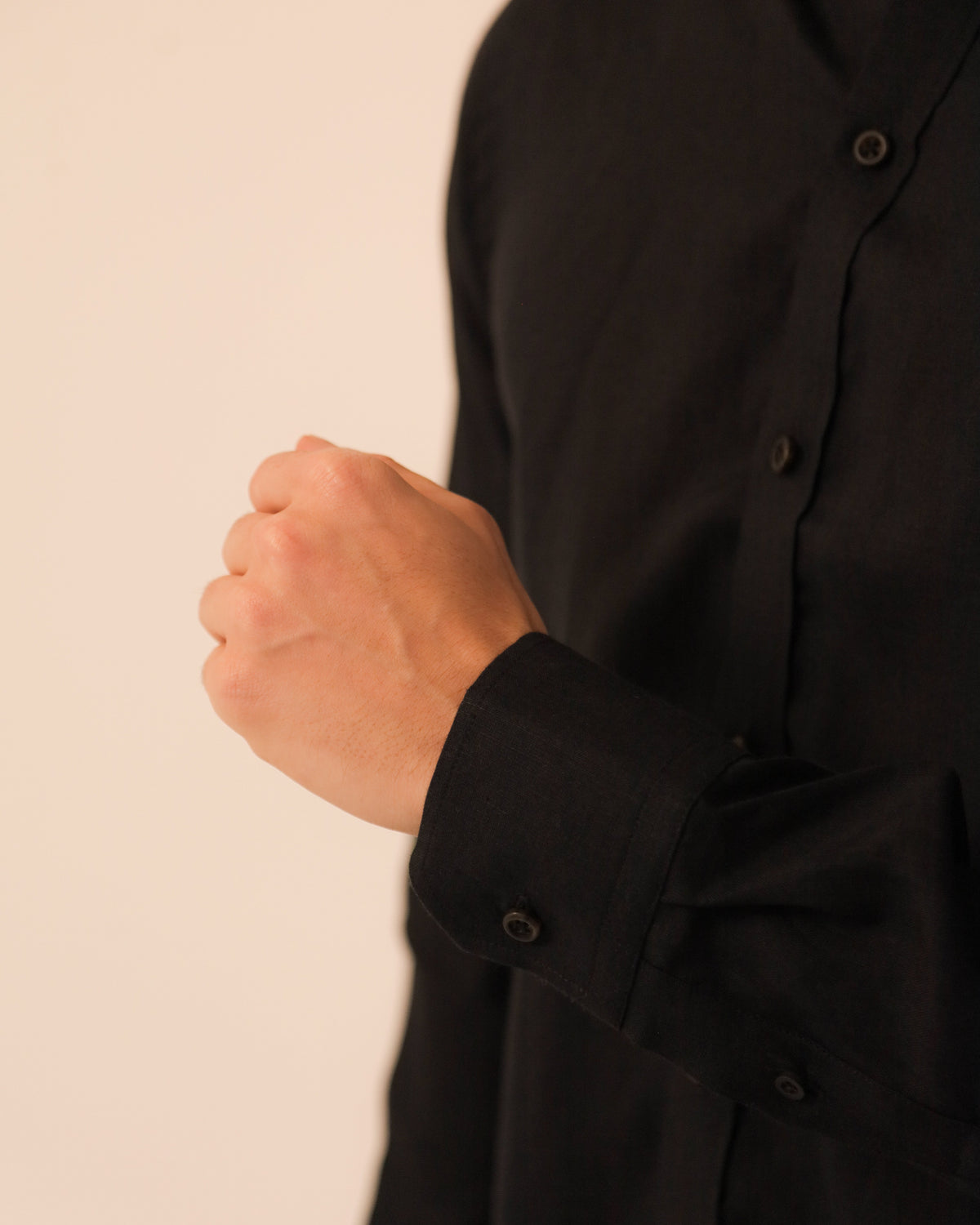 Camisa 100% Lino Cuello Francés- European Flax Jet Black