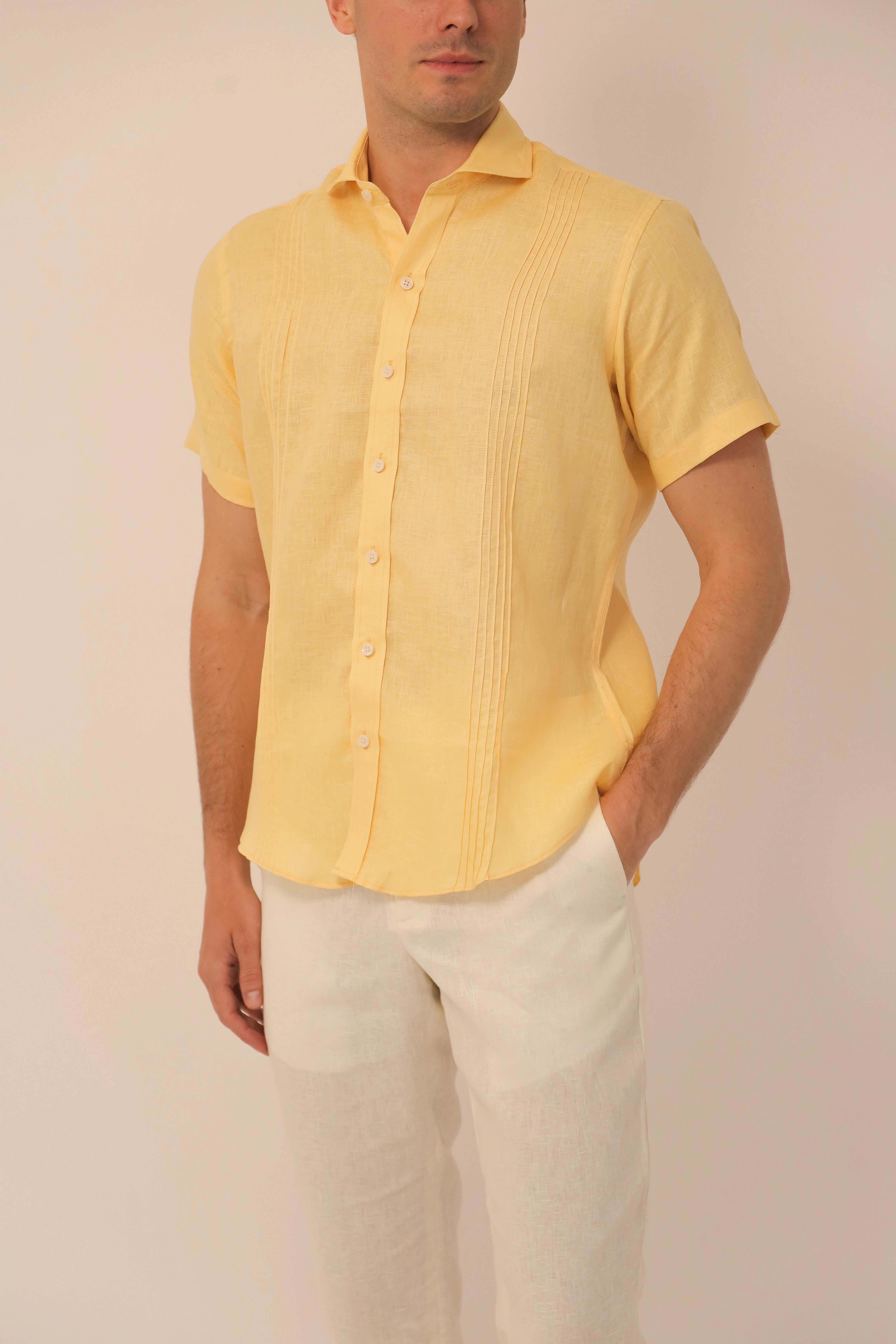 Guayabera 100% Lino Cuello Francés Manga Corta