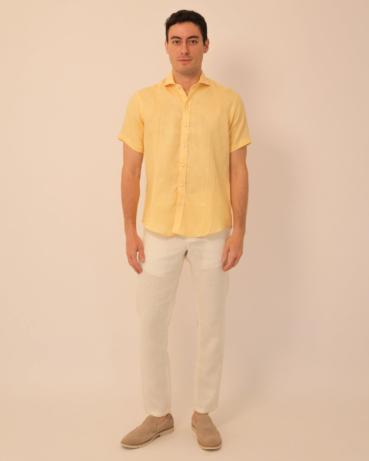 Guayabera 100% Lino Cuello Francés Manga Corta