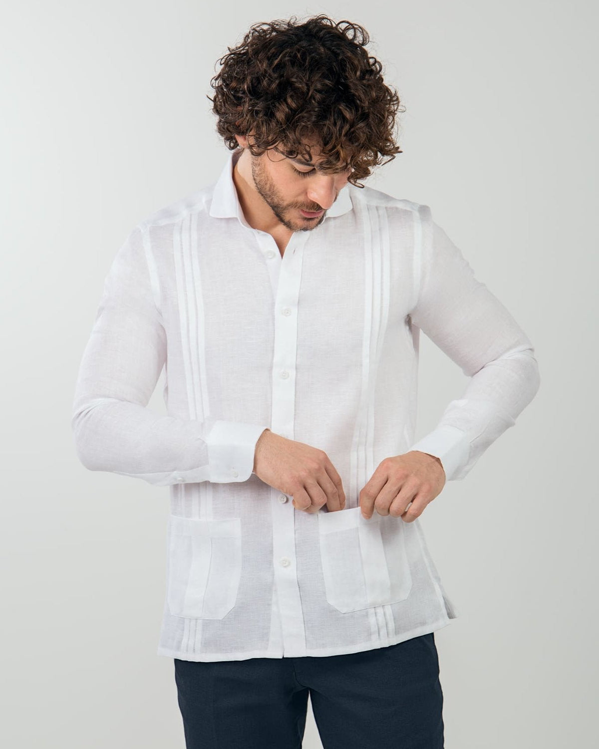 Guayabera Con Pliegues y Bolsillos - European Flax
