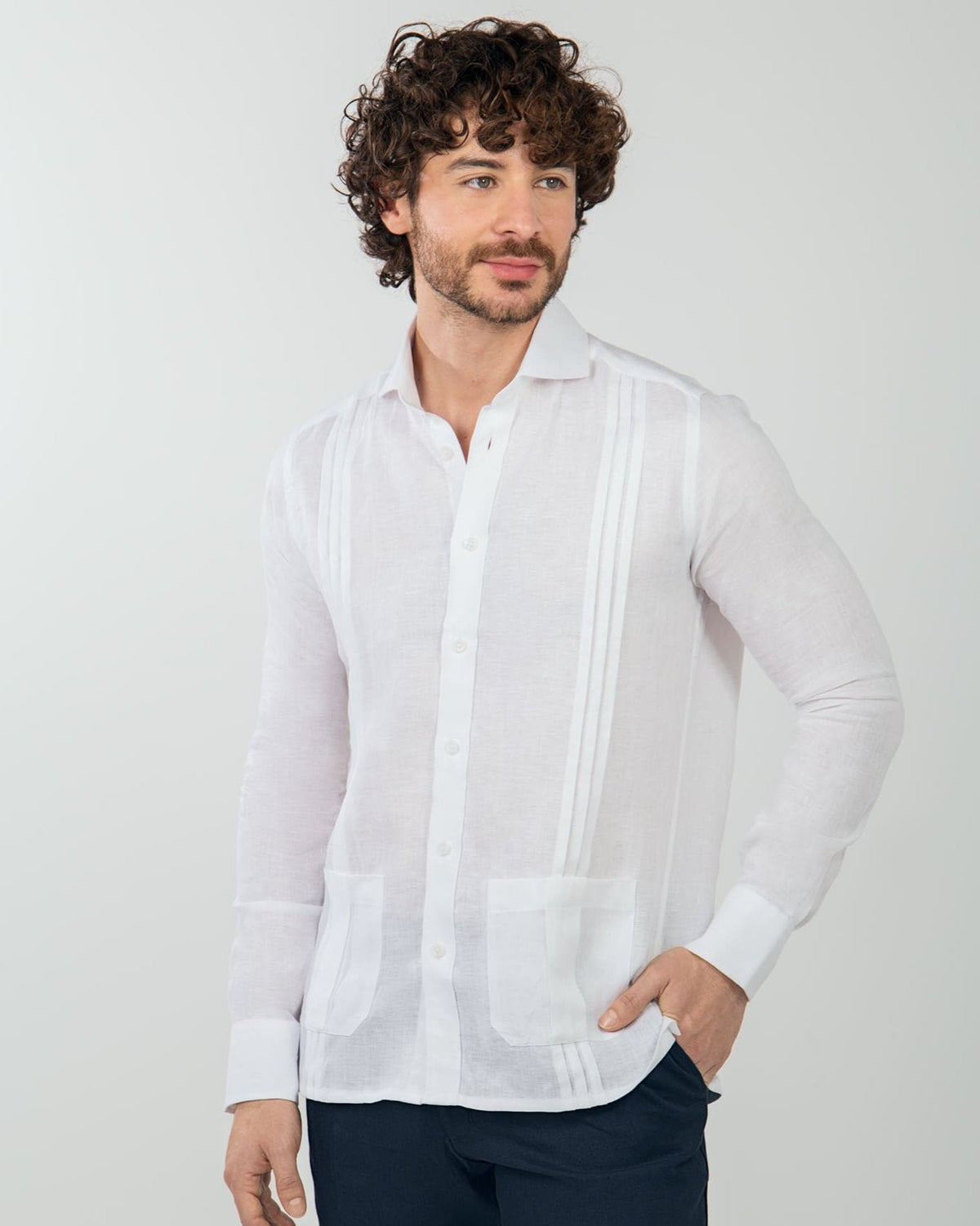Guayabera Con Pliegues y Bolsillos - European Flax