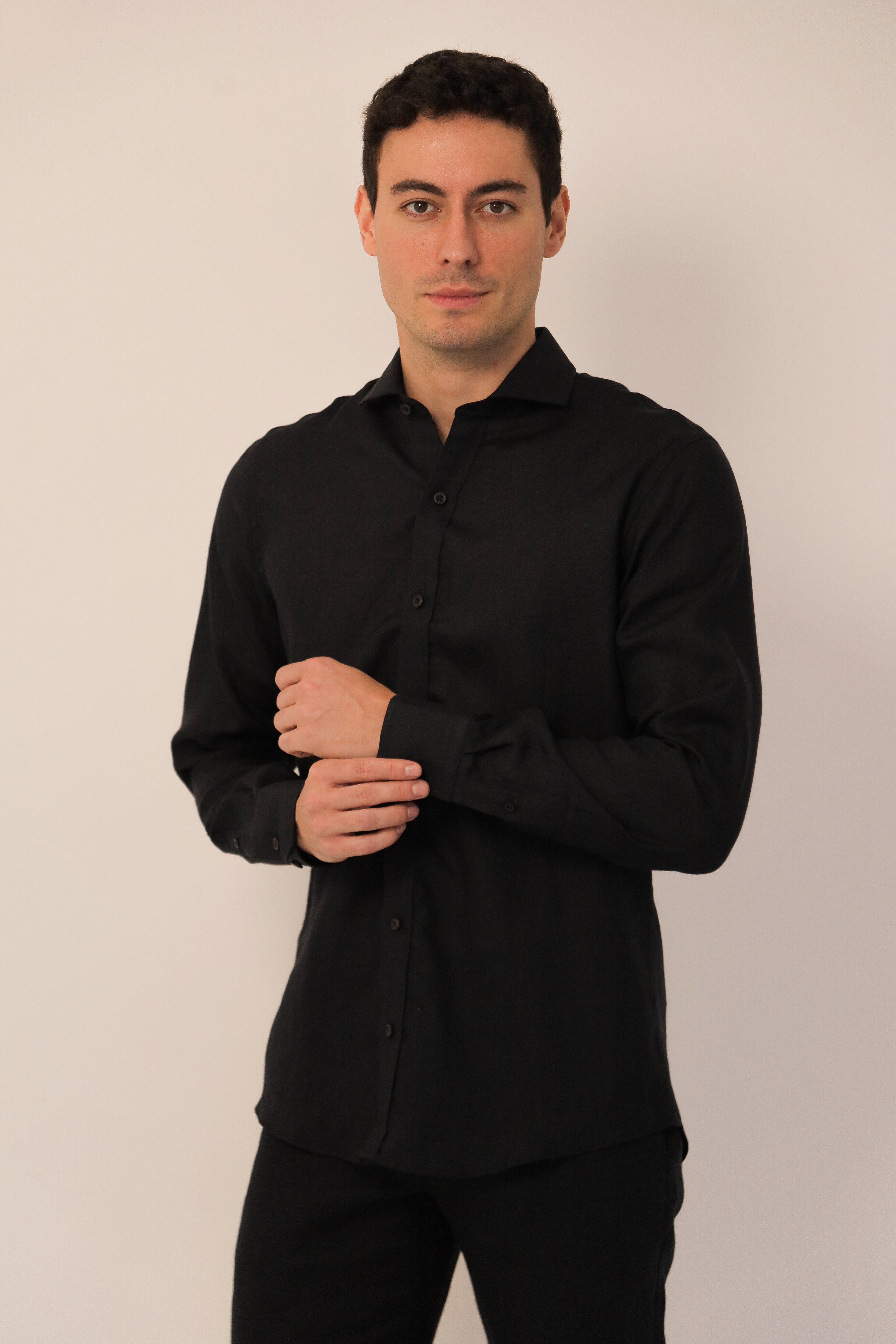 Camisa 100% Lino Cuello Francés- European Flax Jet Black