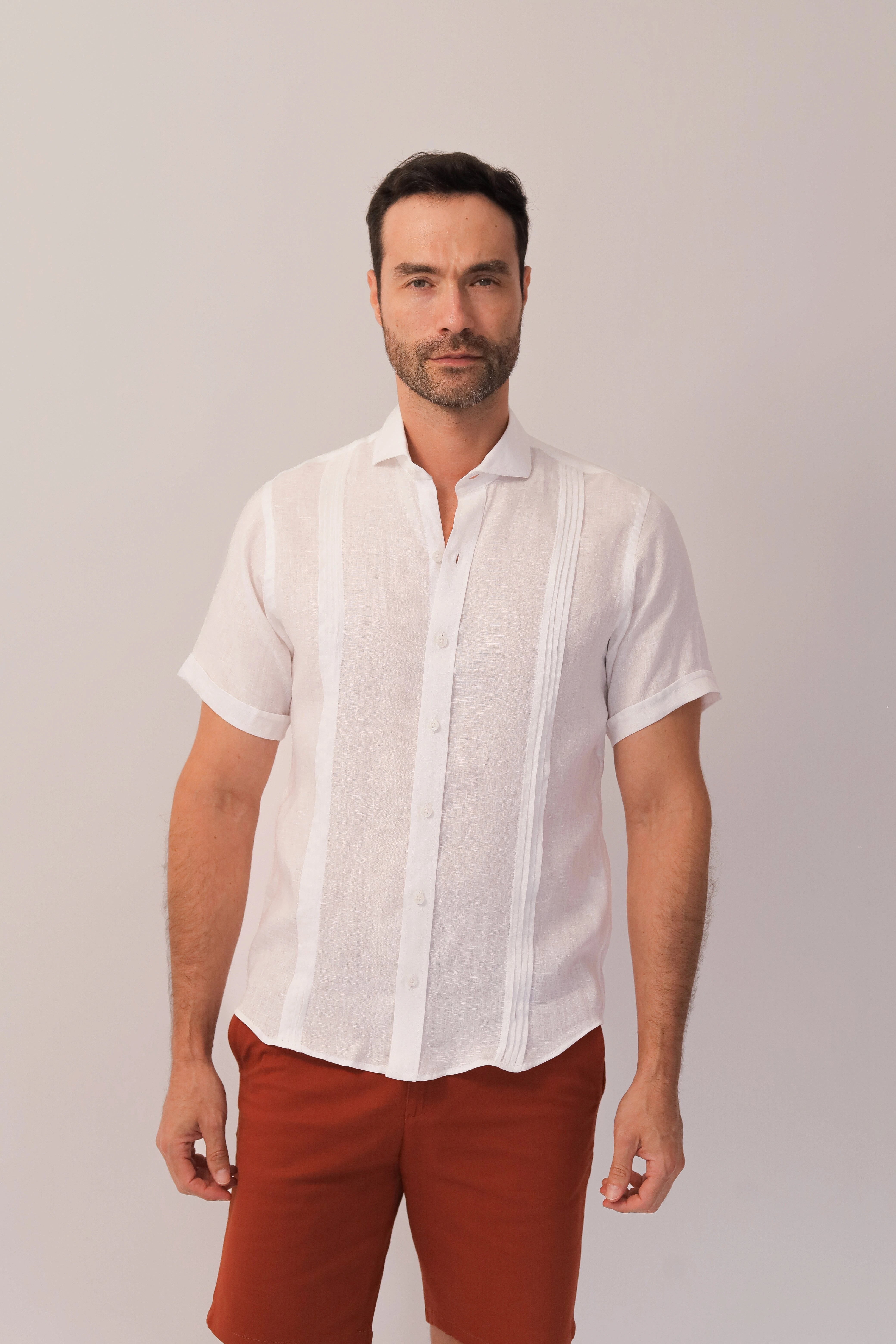 Guayabera 100% Lino Cuello Francés Manga Corta